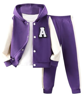 CHICTRY Tuta da Ginnastica Artistica Bambina Unisex Felpe con Cappuccio Felpe Sportive con Zip Arcobaleno Pantaloni Sportivi Completo Sportivo Bimba Due Pezzi Allenamento A Viola Scuro 7-8 Anni