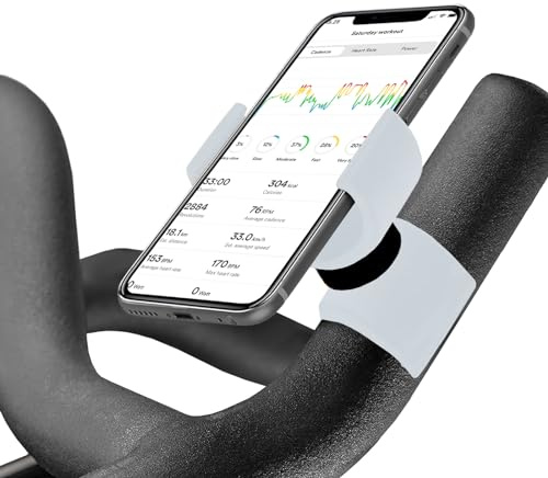 Renimove Soporte movil Bicicleta estatica Compatible con Smartphones hasta 7.5 de Pantalla diseño Universal facil Instalacion Agarre Seguro y Estable rotación 360° para una Vision Optima (Blanco)