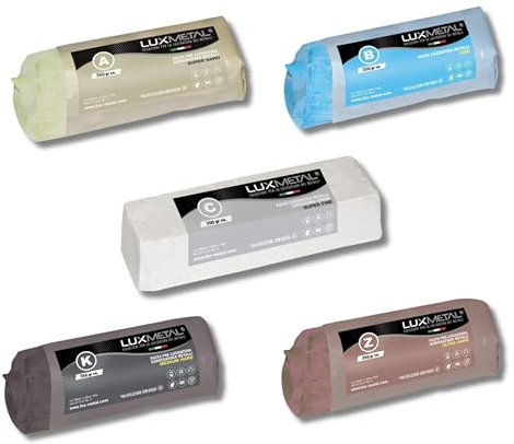 Lux Metal Kit 5 Pasta Abrasiva Pulidor 350 gr A-B-C-Z-K Set Pulido Acero Inoxidable Cera Sólida Para Pulir Metales Espejo Aluminio Pulido Cromado Madera Plexiglás Mármol Latón Cobre Plástico