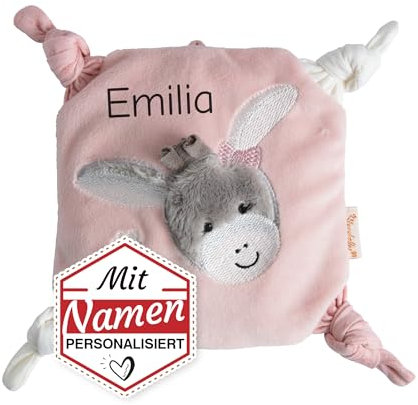 Sterntaler Wärmekissen Baby Kinder personalisiert mit Namen, Strick-Wärmesäckchen, Hafer Getreide Füllung, Mikrowelle, 15x15cm, Für Babys ab dem 1. Monat (Emmi Girl)