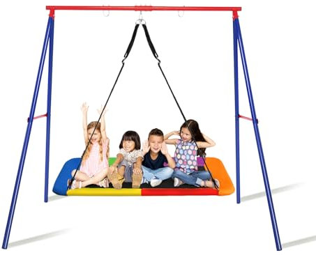 KOMFOTTEU Kinderschaukel Gestell für Einzelshaukel, wetterfestes Hängesesselgestell für Storchennest & Kinderschaukel, Schaukelgerüst Gartenschaukelgestell bis 150 kg belastbar, Gelb & Blau (Rot)