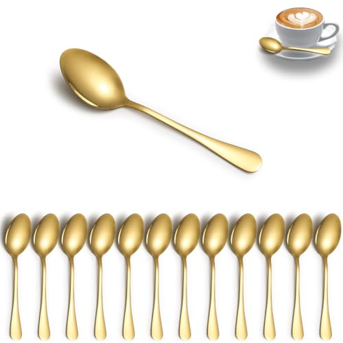 ReaNea cucchiaini da caffè d'oro 12pcs, Set di cucchiai da dessert in acciaio inossidabile per casa, ristorante, hotel, matrimonio, evento, feste