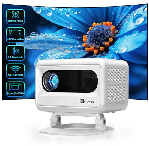 Himovies Electric Focus Mini Projector with WiFi & Bluetooth - 15000lm Full HD 1080P Compatible with iOS/Android, USB, HDMI, TV Stick