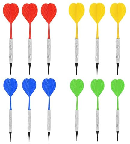 WJUAN12 Stück Dartspitzen Kunststoff, Darts Flights 4 Farben, Eisen + Kunststoff Darts Stabil, mit 36 Ersatzspitzen, Nicht Leicht Biegen, für Anfänger, Dartbegeisterte Verbessern