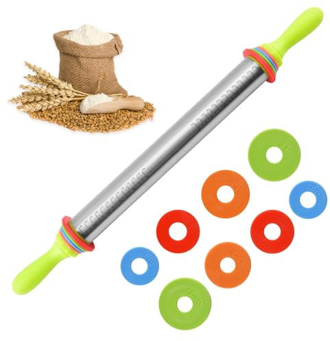 Chingcoo Rouleau à Pâtisserie, Rouleau Inox Réglable 4 Entretoises Amovibles, Pizza Cookie Pâtisserie - 61 cm