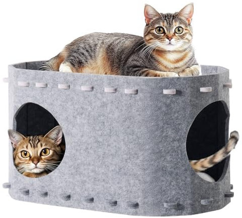 SOLVIEW Katzenhöhle Filz, Katzenbett Höhle, 2 Schicht Katzenhaus für Katzen Vier Jahreszeiten, Langlebigkeit Katzenhaus Indoor große Katzen, Winterfest, 58T x 33B x 30Hcm，Grau