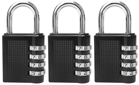 WedDecor Combination Locker Padlock, 4 Digit Coded Padlock, Gym Lock, School Locker Lock, Heavy Duty Weatherproof Combination Lock for Travel, Cabinet, Gate and Shed Security Outdoor (Black) Pack of 3