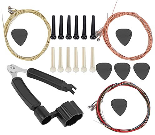 Qukaim Gitarrensaiten Set Gitarren Accory Kit, 3 in 1 Saiten Ersatz Werkzeug Set, inklusive Plektren und Stegstiften, Wartungswerkzeuge für Gitarre, Banjo, Violine, M02283