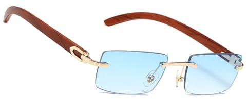 MEGAVOW Rectangulares Sin Montura para Hombre Mujer, Correa Gafas, Gafas de Sol Sin Retro Vintage, Protección UV, Gafa de Sol con Montura Cuadrada Ultra Pequeña