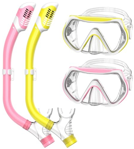 Snorklingsutrustning för barn, barn snorkelset för åldrarna 6-14, torr topp snorkel, maskset barn simglasögon dykning mask kombo set anti-dimma panoramautsikt dykning paket