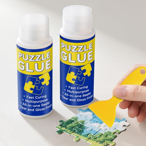 Teenanseen Puzzle Glue Clear, 120ml 2 Pack Quick Drying Non-Toxic Jigsaw Puzzle Glue for 1000/3000/5000 Pieces Paper Wood Puzzles, Water Soluble Glues for Puzzles with Sponge Head
