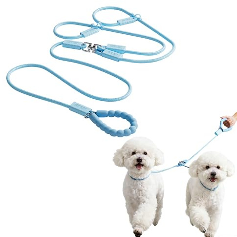 LONGHAO Correa doble ajustable de 1,8 m, para 2 perros pequeños, con 200 kg, giratoria 360°, con asas acolchadas para 2 perros para entrenamiento y salida (azul, 180 cm)