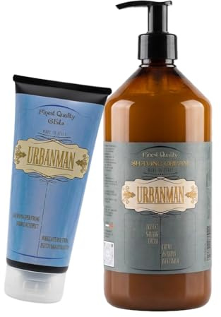 Urbanman Crema da Barba 1000 ml + Gel Capelli in OMAGGIO, Istantanea Professionale – Shaving Cream Uomo Made in Italy – Ammorbidisce e Idrata la Pelle – Crema da Rasatura per Barba pelle Liscia