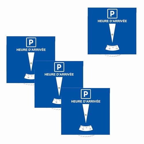Disque Bleu de Stationnement Zone Bleue Lot de 4, Disque de Parking 15x15 cm Conforme, Stationnement Centre-Ville et Commerces, Cadran Rotatif Heure d'Arrivée, Disque Voiture Stationnement Robuste