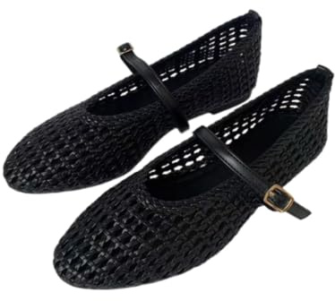,Negro,37,Zapatos Mary Jane Individuales para Mujer con Aberturas, con Bailarinas Ajustables de Rejilla, Elegantes y cómodas