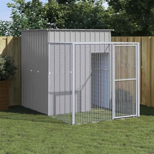 LoogCape Chicken Cage with Run in Light Grey, 165 x 251 x 181 cm, Galvanised Steel, Weatherproof Stable Enclosure with Roof, Ventilation, Practical Door, Durable, for Chickens, Small Animals