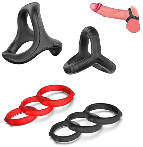 För Män 8 Stycken Lättvikt Elastiska Silikon Uthållighets Träningsringar - Spiralformade & Triangulära Ringar + 6 Svarta & Röda Ringar Med Kattmönster För Män