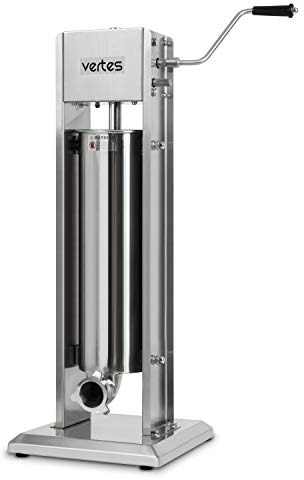 VERTES Insaccatrice per Salsicce 7L in Acciaio Inox (con Manovella, Cambio a 2 Velocità, Valvola di Sfiato, Set 3 Guarnizioni di Ricambio, incl. 4 Tubi di Riempimento da 16, 22, 32 e 38mm, Verticali)