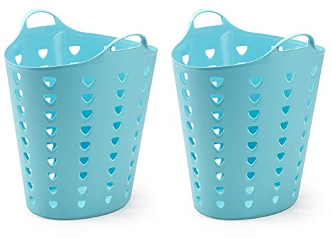 Kreher 2 x flexibler Wäschekorb, Mehrzweckkorb, gelocht, in Blau. Mit Griffen und Nutzvolumen ca. 65 Liter pro Korb.