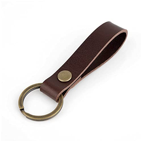 Zittop Leather Keychain POB Solid Metal Bronze Handcraft Key Ring Lanyard Handmade (Coffee colour)