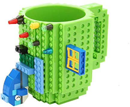 MA3TY Build-On Brick Mug Creative Building Block Mug Coffee Cups Novelty Gift for Men Women Christmas DIY Present with 3 Bags of Block for Father Mother Boyfriend Girlfreind (Green)