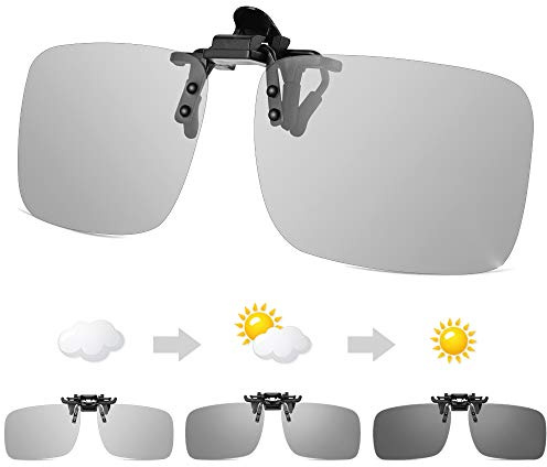 TEMSO Photochromic Clip on Sunglasses,Polarised UV400 Flip up Anti-Glare Driving Glasses for Mens Women,HD Vision and Safer for Prescription Glasses|60 * 38mm Driving Outdoor Sport Fishing