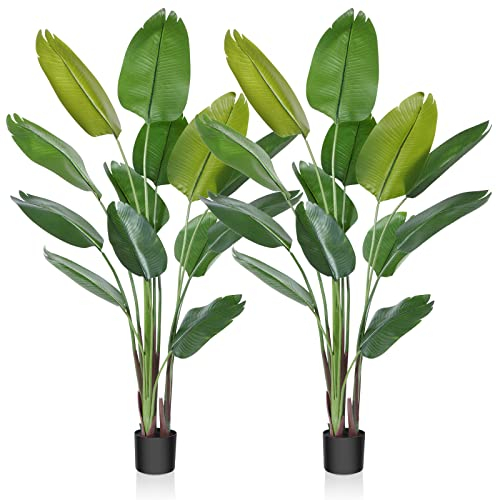 CROSOFMI Künstliche Paradiesvogel Pflanze 180cm künstliche Tropische Palme mit 13 Blättern perfekte künstliche Pflanzen im Topf für drinnen und draußen Haus Büro Garten Moderne Dekoration（2 Pack）