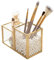 HARLIANGXY Soporte para brochas de maquillaje dorado, soporte para brochas de Vidrio y metal, recipiente para brochas de maquillaje, organizador de maquillaje, almacenamiento de cosméticos