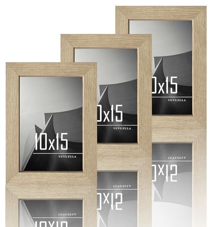 VUVUZULA Lot de 3 cadres photo en bois 10 x 15 cm, cadres MDF 10 x 15 cm en nature, cadres 4x6 pouces en bois