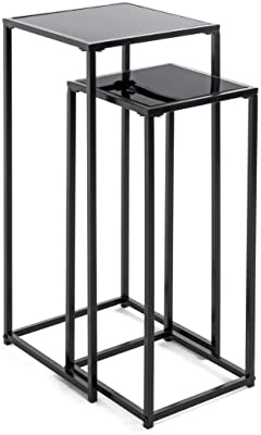 HAKU Blumensäule 2er Set schwarz, Metall, Sicherheitsglas - Maße: B 25/30 x H 60/70 x T 25/30 cm, Style: Modern
