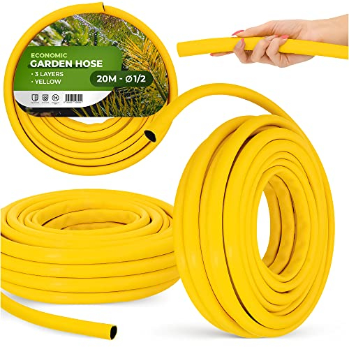 Gartenschlauch 1/2 20 m Gelb Verstärkt 3-lagig UV-Beständig Formstabiler Flexibler Gartenschlauch Bewässerung Gartenarbeit Autowäsch Panzerschlauch