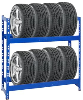 PROREGAL Reifenregal Tiger | HxBxT 100x110x35cm | 150kg Fachlast | bis zu 8 Reifen | mit 2 Ebenen | Blau Reifenständer Garagenregal
