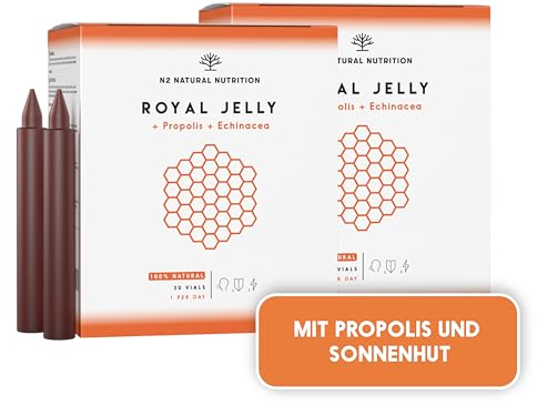 Jalea Real con Propóleo, Vitamina C y Equinacea 2000mg. Suministro 60 Días. Para Adultos y Niños. Vitaminas para el Cansancio. Refuerza el Organismo y el Sistema Inmunologico. N2 Natural Nutrition