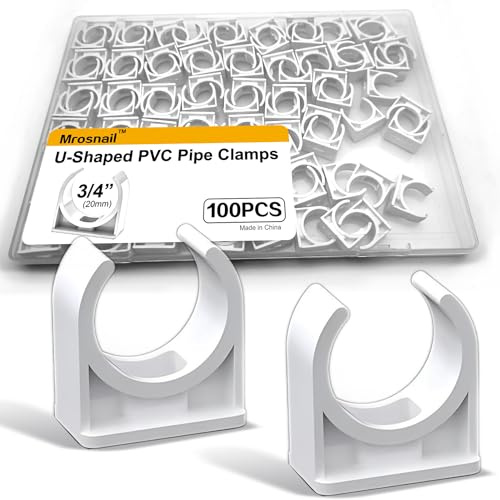 Mrosnail 100 Pcs U-Shaped PVC Pipe Clamps, 20mm White Clips for 1/2 Water Pipes, Durable Support & Easy Installation