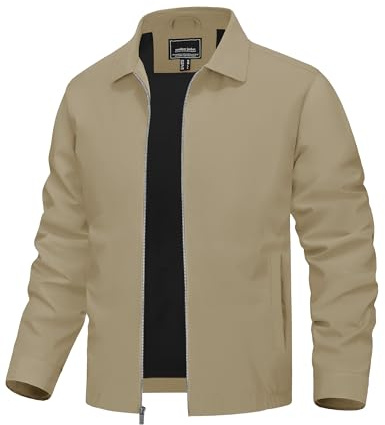 TACVASEN Mens Jackets Smart Casual Jacket Summer Lightweight Jacket Windbreaker Bomber Jackets Full Zip Thin Spring Coat Khaki,Xl