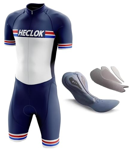 HECLOK Traje de triatlón para hombre de manga corta＋Acolchado profesional de competición，diseño de triatlón，Traje de Ciclismo, Traje de Velocidad，traje de natación para bicicleta