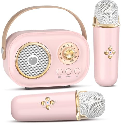 Mini Máquina de Karaoke para Niños Adultos,Altavoz Bluetooth Portátil con 2 Micrófonos Inalámbricos, Regalos Juguetes para Niñas 3, 4, 5, 6, 7, 8+ Años Cumpleaños Fiesta Familiar en Casa (Rosa)