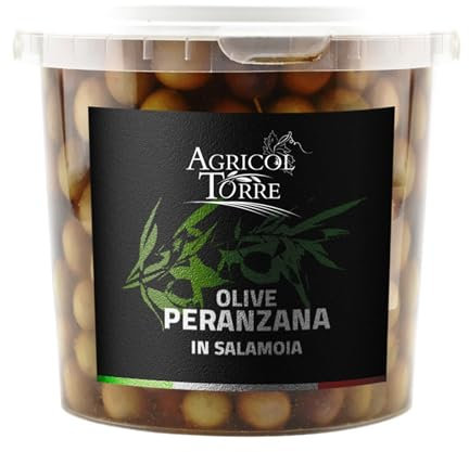 AGRICOLTORRE - Olive Nere Peranzana in Salamoia - Ideali per Insalate e per Arricchire i Tuoi Piatti - Made in Italy - 4 Confezioni da 1000 gr (1 Confezione)