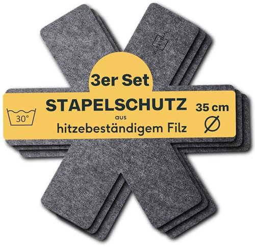 SILBERTHAL Pfannenschoner 3er Set Ø 35cm Filz - Pfannenschutz Hitzebeständig und Waschbar - Anpassbarer Stapelschutz für Pfannen, Töpfe und Schüsseln