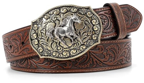 SANSTHS Ceinture de cowboy pour hommes et femmes, ceinture western à boucle, ceinture de cowboy pour hommes en cuir embossé pour jeans, cadeaux de Noël, ceinture, Passend zur Tallle:103cm -112cm