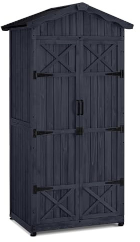 M MCombo Gartenschrank Gartenhaus Holz Wetterfest, Outdoor Wasserdicht Schrank mit Boden, für Außenbereich Balkon Terrasse, Aufbewahrungsschrank mit 2 Bewegliche Regale 74×99×193 cm (Anthrazitgrau)