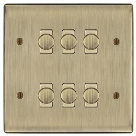 BG Antique Brass 6 Gang 2 Way Trailing Edge Dimmer LED Custom Grid Switch