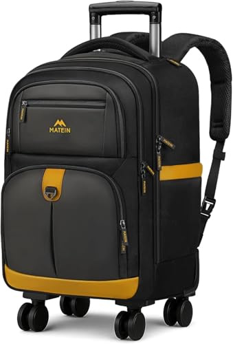 MATEIN Travel Backpack with Wheels Featuring 4 Spinner Wheels, 17 Inch Laptop Trolley Bag with Wet Dry Compartment and Shoulder Strap, Water Resistant Rolling Backpack for Women Men on Business Travel