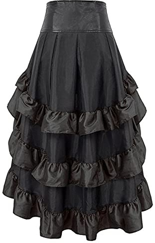 Jupe gothique pour femme - Taille haute - Jupe midi steampunk avec volants - Jupe traditionnelle avec dentelle - Vintage victorienne - Patchwork - Jupe superposée - Jupe de pirate - Tenue de festival