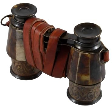 Vintage-Style Brass Opera Glasses with Leather Strap Engraved Binoculars with Shell Inlay for Theatre, Display, or Gifting Compact Retro Design