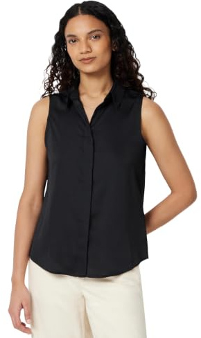Amazon Essentials Mujer Blusa Abotonada sin Mangas de Ajuste Regular