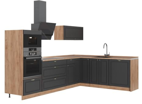 Vicco Hörnkök Fame-Line, Herrgård i antracitguld/Goldkraft ek, 287 x 207 cm, AP Oak, för individuell expansion med kompatibla moduler