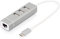 DIGITUS USB-C Hub - 3 Ports - USB 2.0 - mit Fast Ethernet LAN Adapter - 3x USB-A Ports 480 Mbit/s - 1x RJ45 Port 100 Mbit/s - Plug & Play - Silber