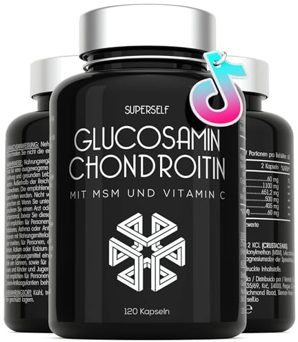 Glucosamine and Chondroitin High Strength - Glucosamine Sulphate with Chondroitin, MSM & Vitamin C - 120 Capsules - 1720mg Glucosamine Complex - Combination Joint Care Supplements for Men & Women