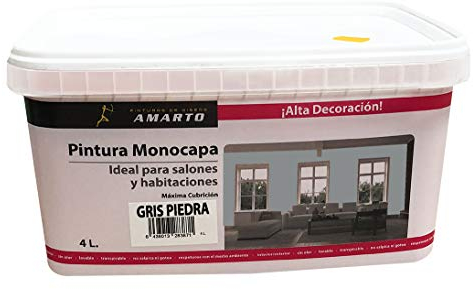 Pintura Monocapa en cubetas, para decoracion de interiores y exteriores de yeso, cemento, escayola, etc. … (4L, GRIS PIEDRA)